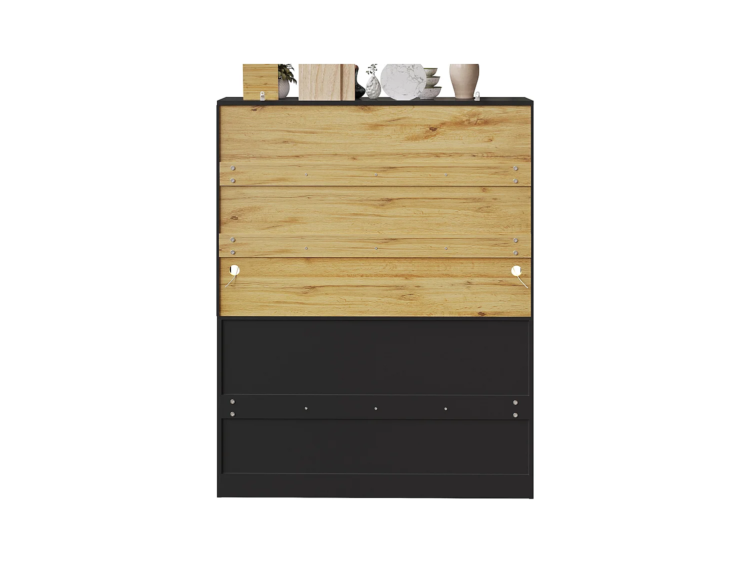 Credenza da cucina nera con 3 ante, 3 ante in vetro, 3 cassetti e luci a LED, MDF
