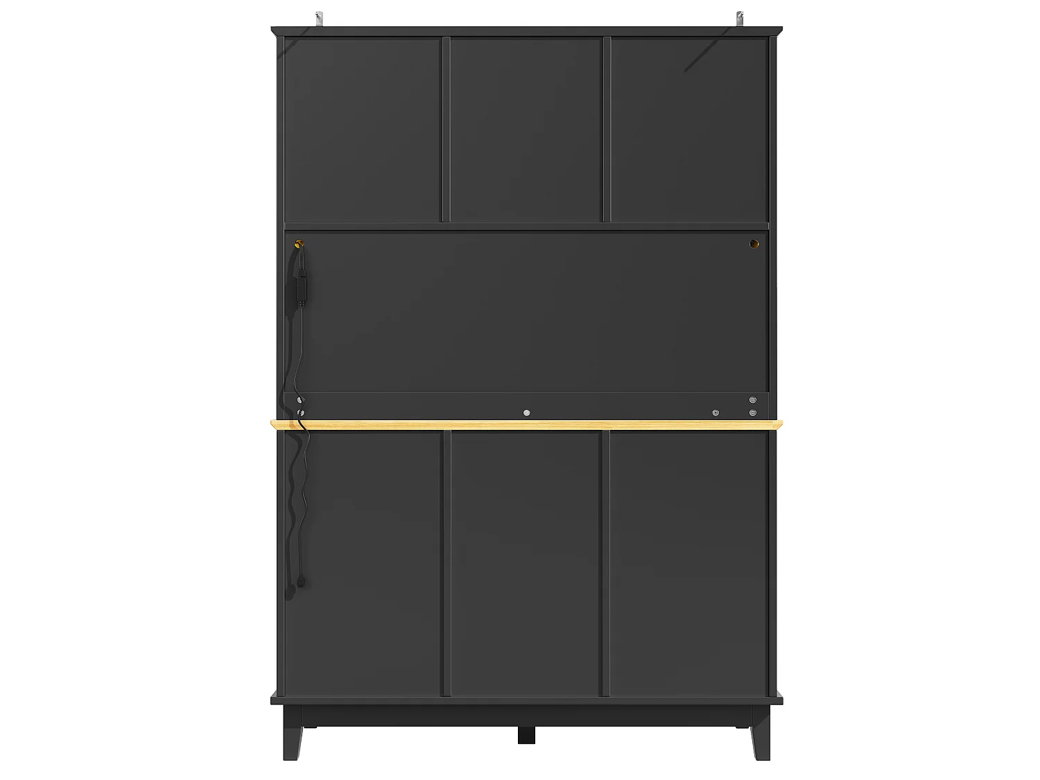 Buffet de cuisine noir avec éclairage LED, 4 portes et 3 tiroirs, plateau en placage de bois