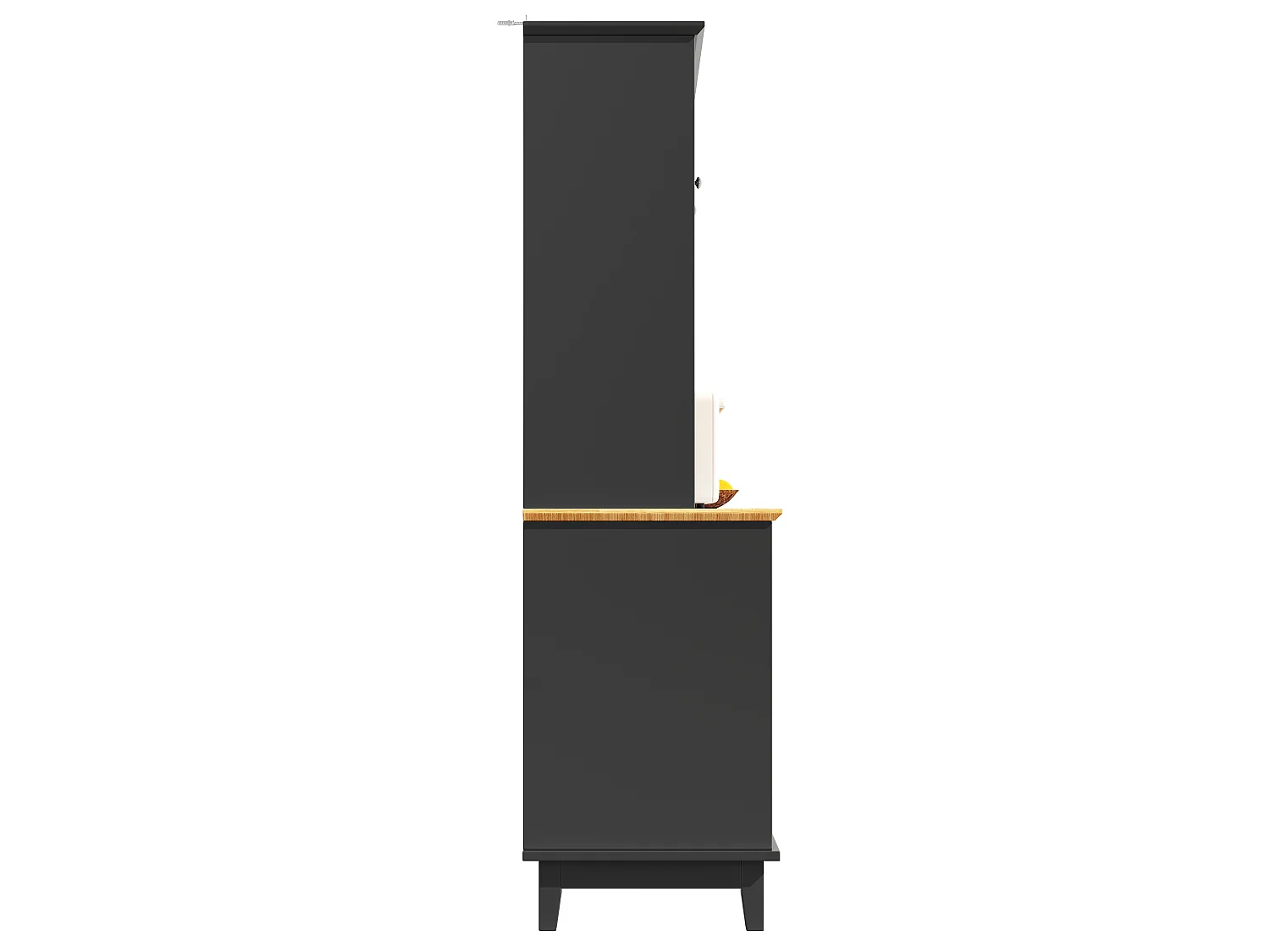 Buffet de cuisine noir avec éclairage LED, 4 portes et 3 tiroirs, plateau en placage de bois