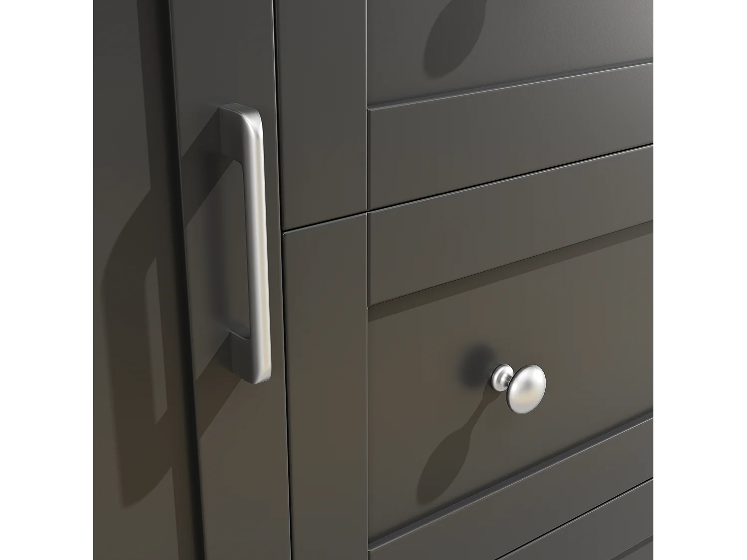 Buffet de cuisine noir et naturel avec 4 portes, 5 tiroirs et lumières LED, MDF