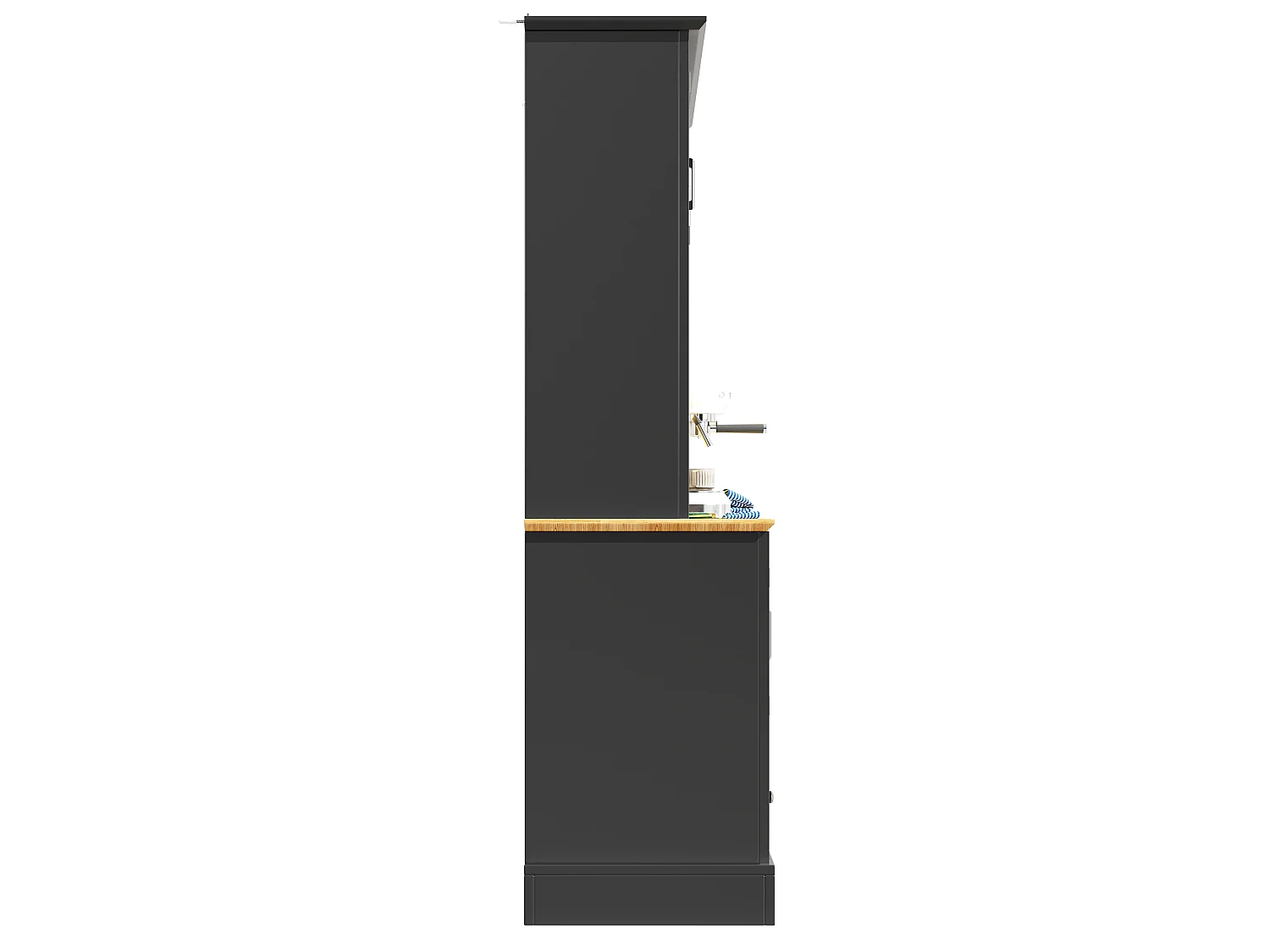 Aparador de cozinha preto e natural com 4 portas, 5 gavetas e luzes LED, MDF