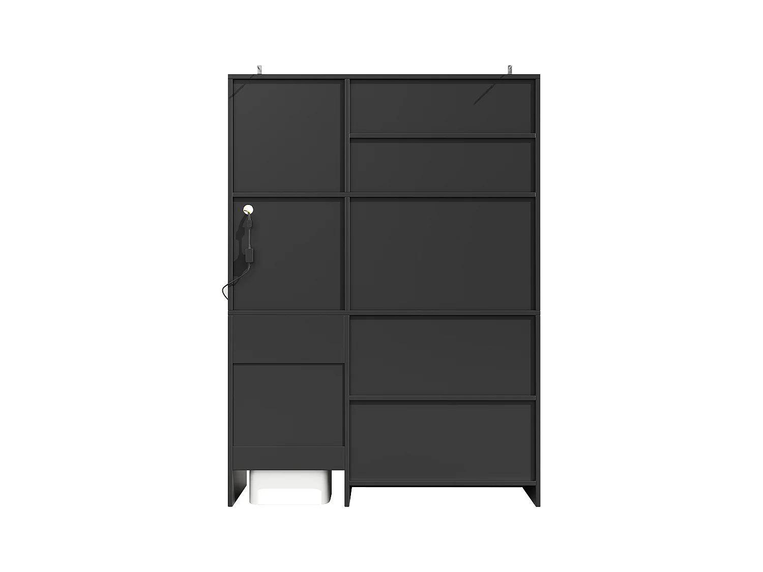 Credenza da cucina a 2 ante, 2 ante in vetro, illuminazione a LED e cassetto, maniglie dorate, MDF nero