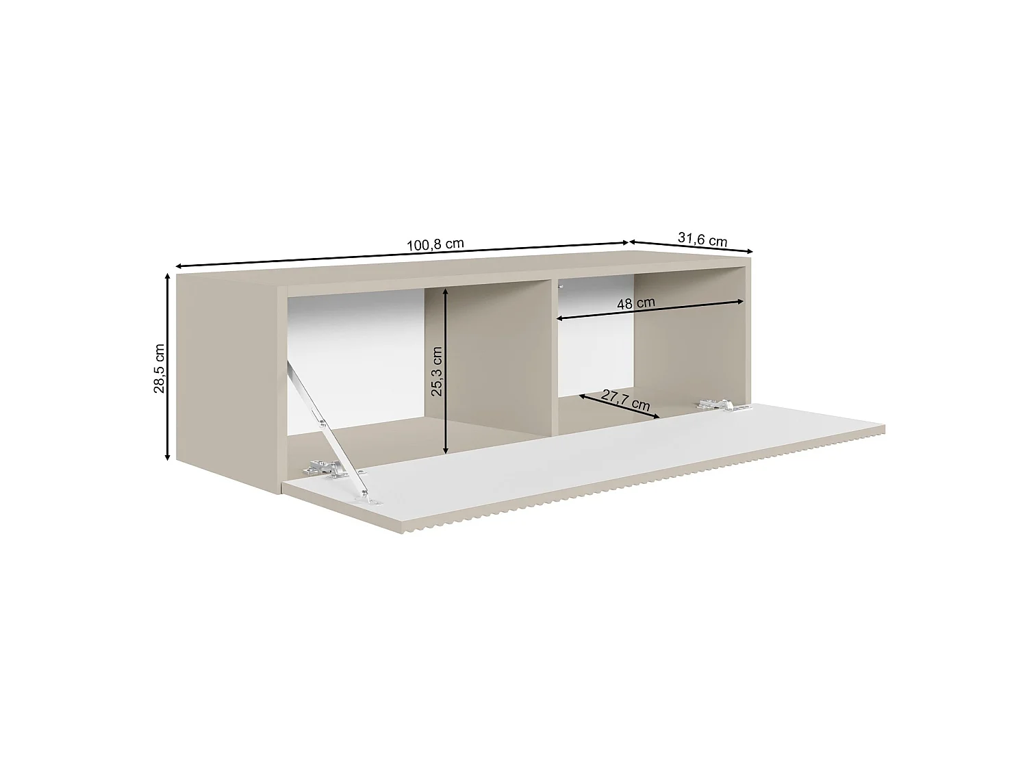Meuble TV mural avec façades à lamelles rainurées – 1 porte – noir – 100 cm – VELDIO