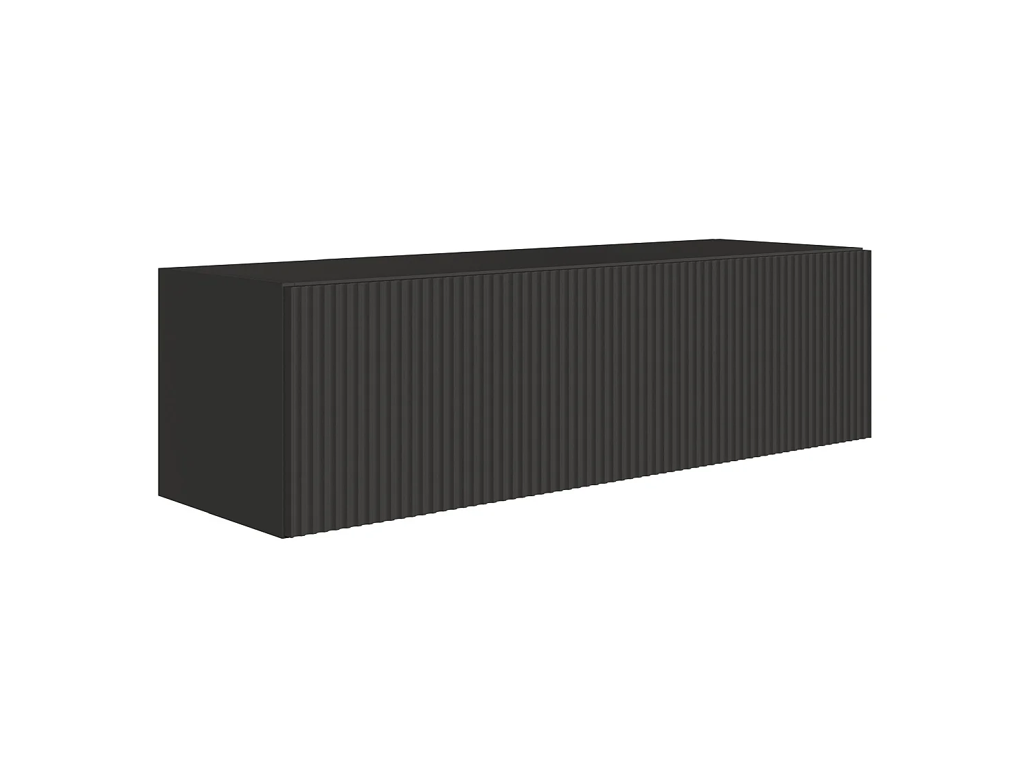 Meuble TV mural avec façades à lamelles rainurées – 1 porte – noir – 100 cm – VELDIO