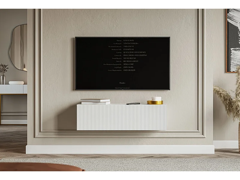 Selsey Veldio – Hangend TV-meubel met geribbelde fronten – 100 cm – wit