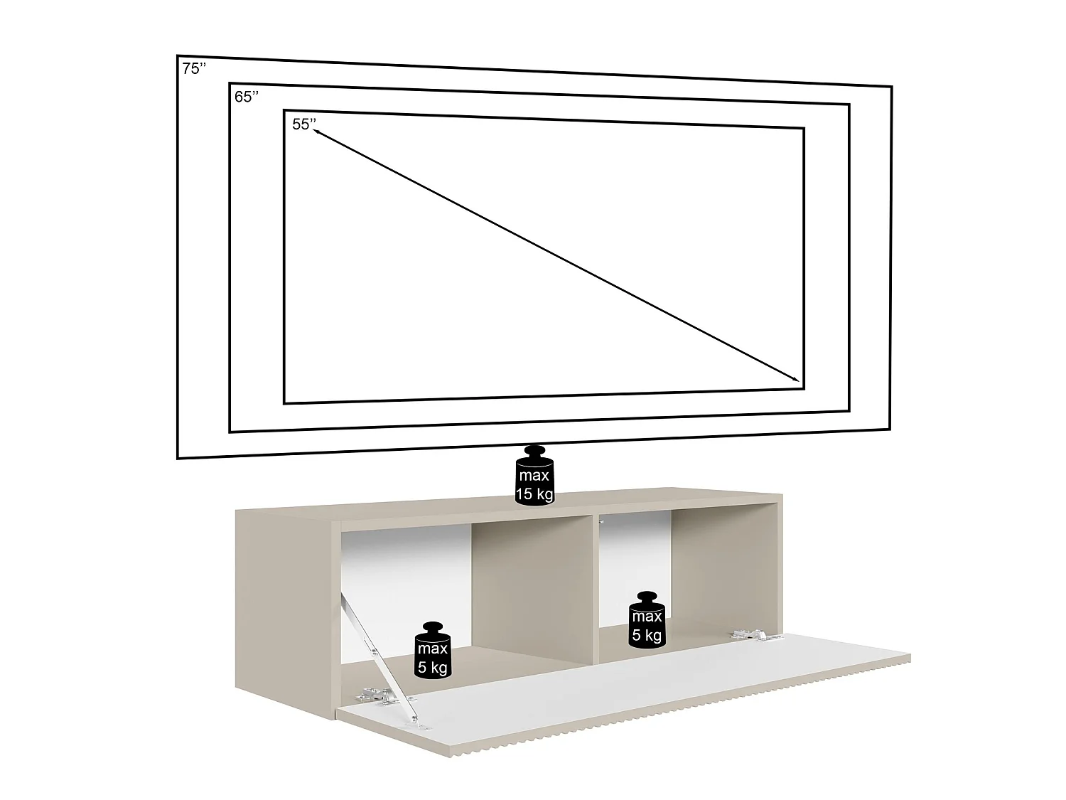 TV-Lowboard hängend – mit geriffelten Fronten – 100 cm – weiß – VELDIO