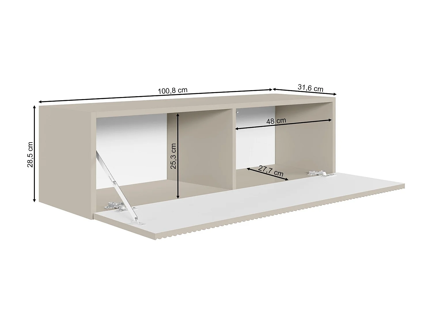 Meuble TV mural avec façades à lamelles rainurées – 1 porte – beige gris – 100 cm – VELDIO