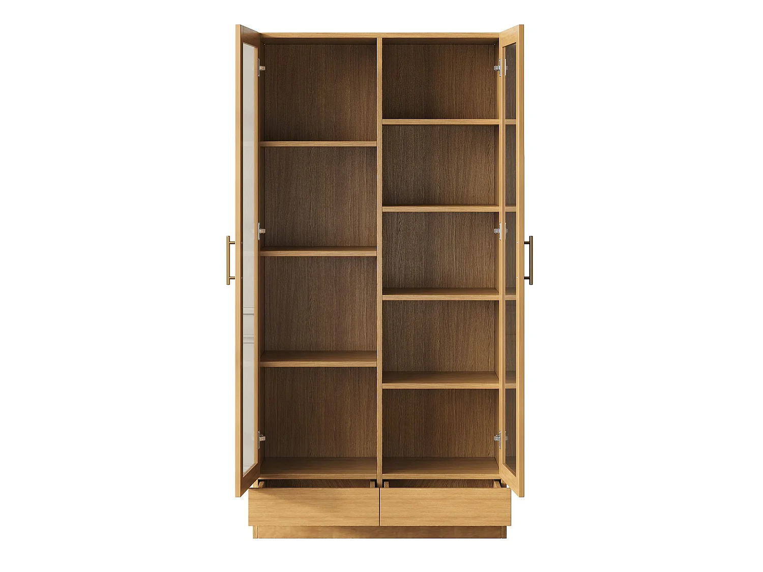 Vitrine avec 2 portes vitrées et 2 tiroirs - Armoire haute couleur bois 80×40×160 cm