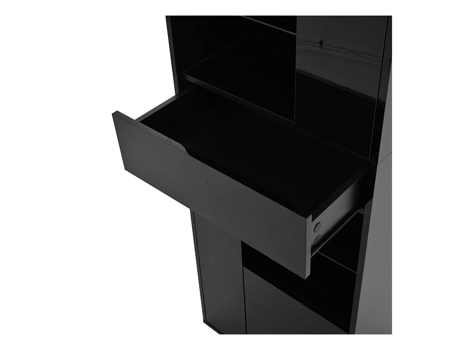 Vetrina nera con 1 cassetto, 4 ante e illuminazione a LED, ripiani in vetro, 55x38x170 cm