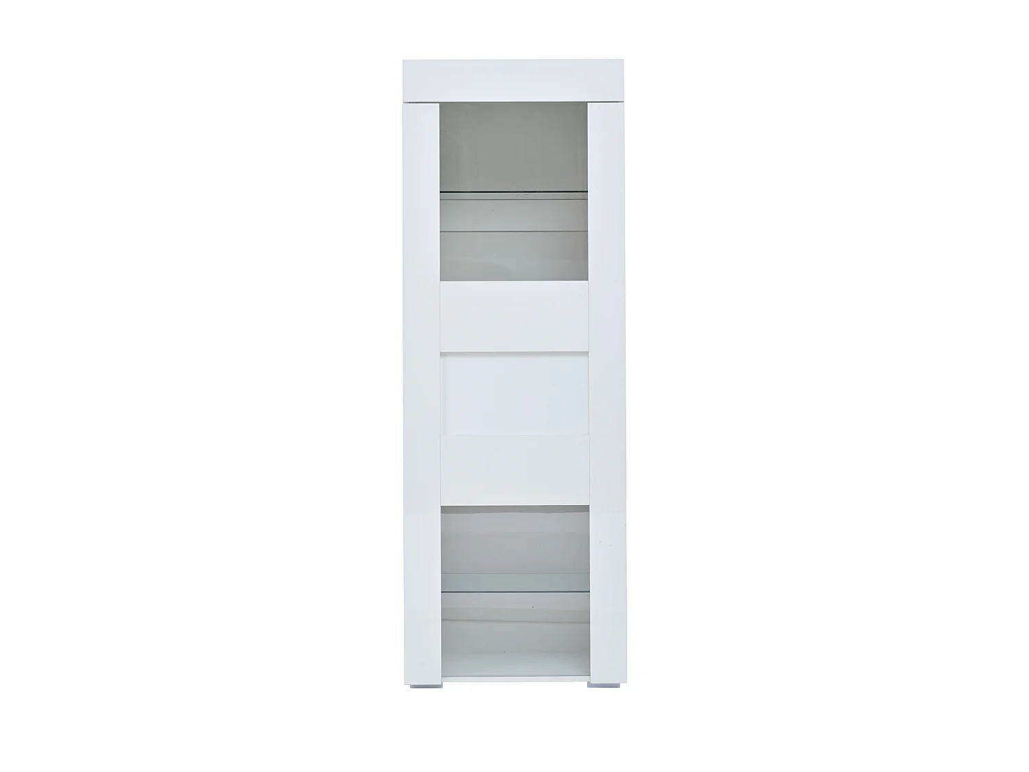Vitrine blanche avec porte, 2 étagères vitrées et éclairage LED, rangement multicouche