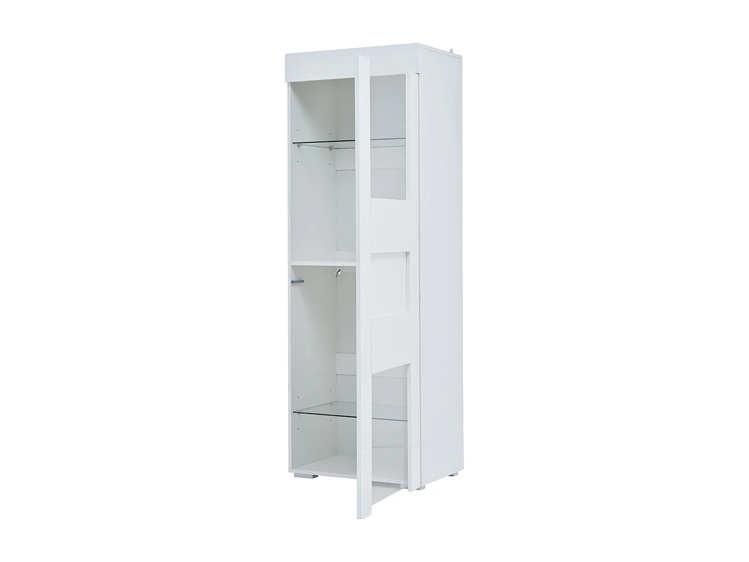 Vitrine blanche avec porte, 2 étagères vitrées et éclairage LED, rangement multicouche