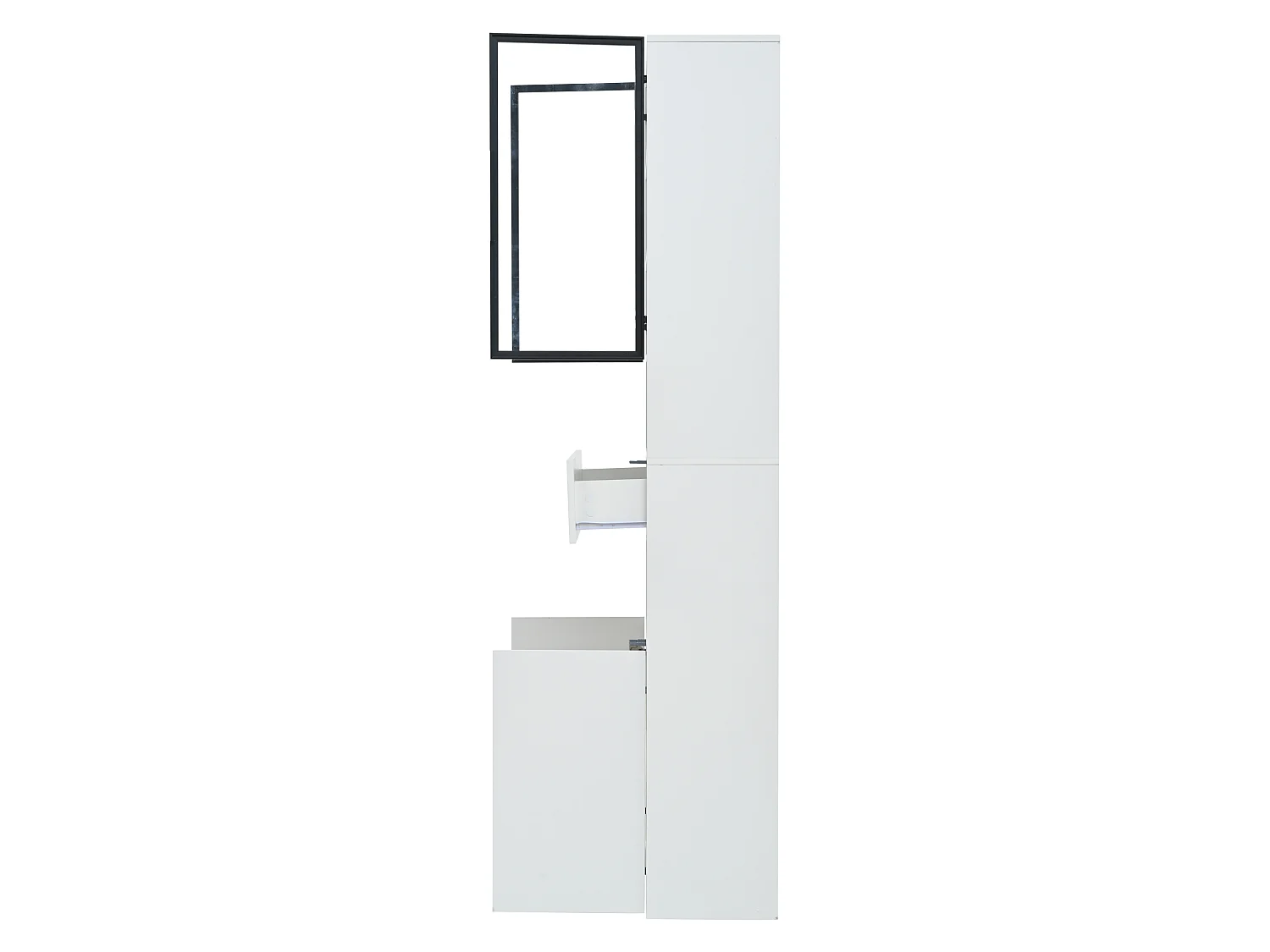 Vitrine blanche avec 2 portes, 2 portes vitrées, tiroir et lumières LED, panneaux de particules