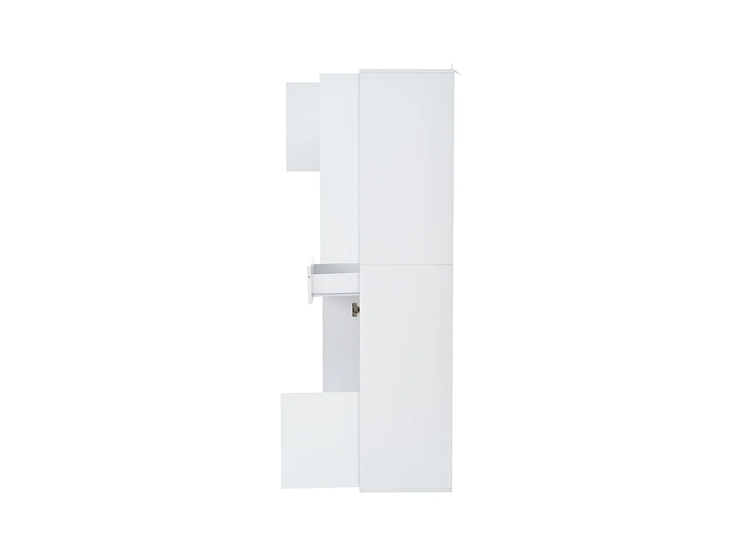 Witte vitrinekast met 1 lade, 4 deuren en LED-verlichting, glazen planken, 55x38x170 cm
