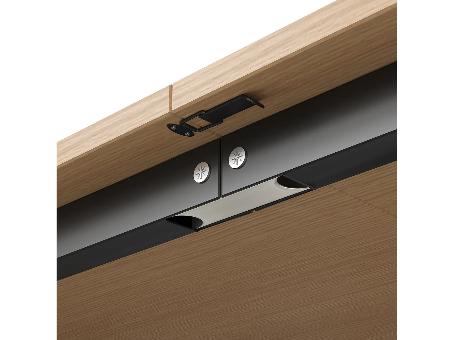 Opvouwbaar bureau met stopcontact en plank, boekenkast en bureau twee in één