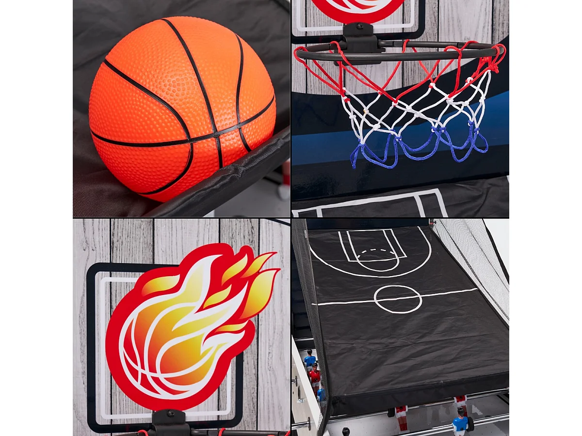 Table de jeux 4 en 1 - Babyfoot barres télescopiques, ping pong, hockey, basket