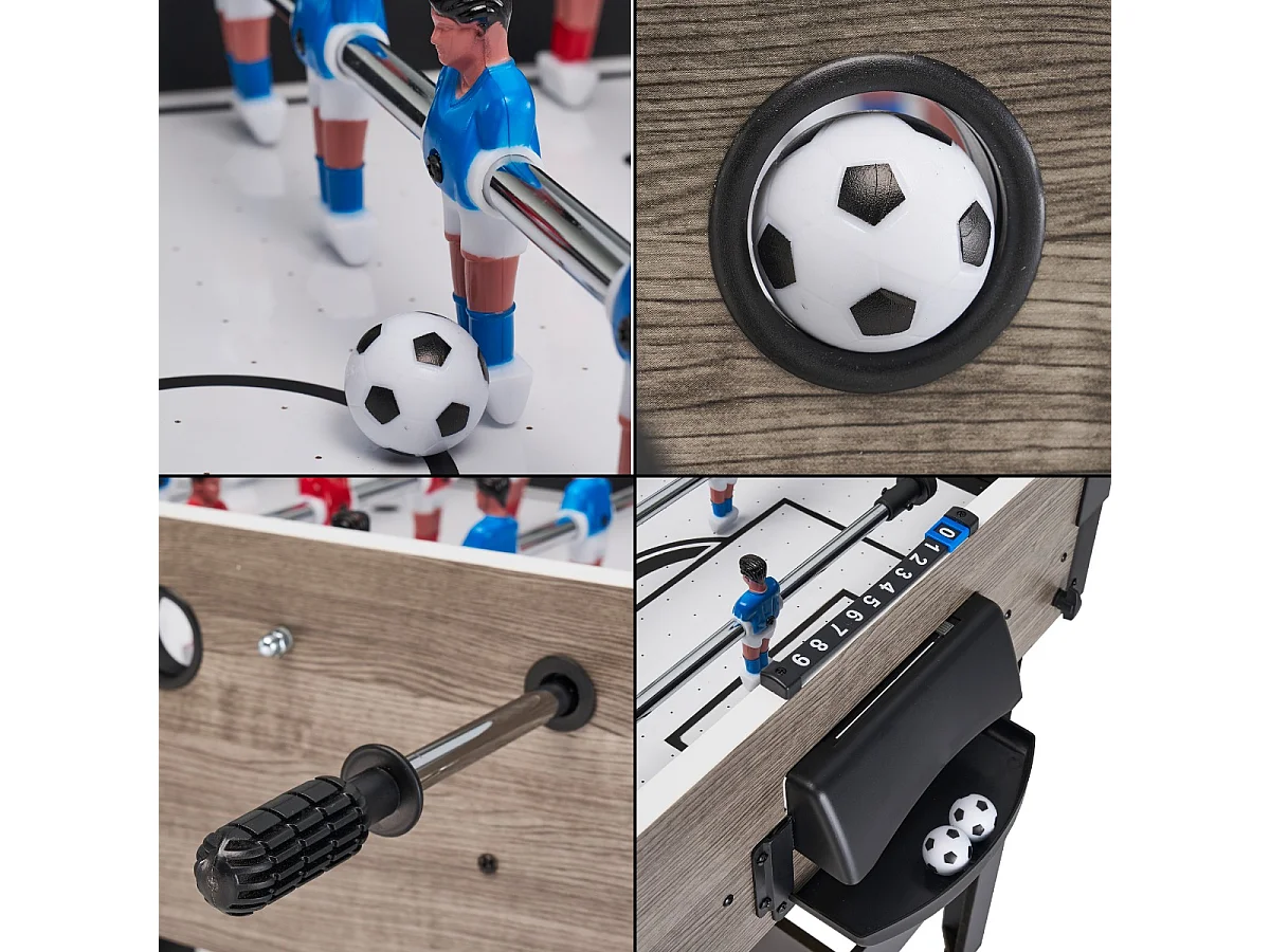 Table de jeux 4 en 1 - Babyfoot barres télescopiques, ping pong, hockey, basket