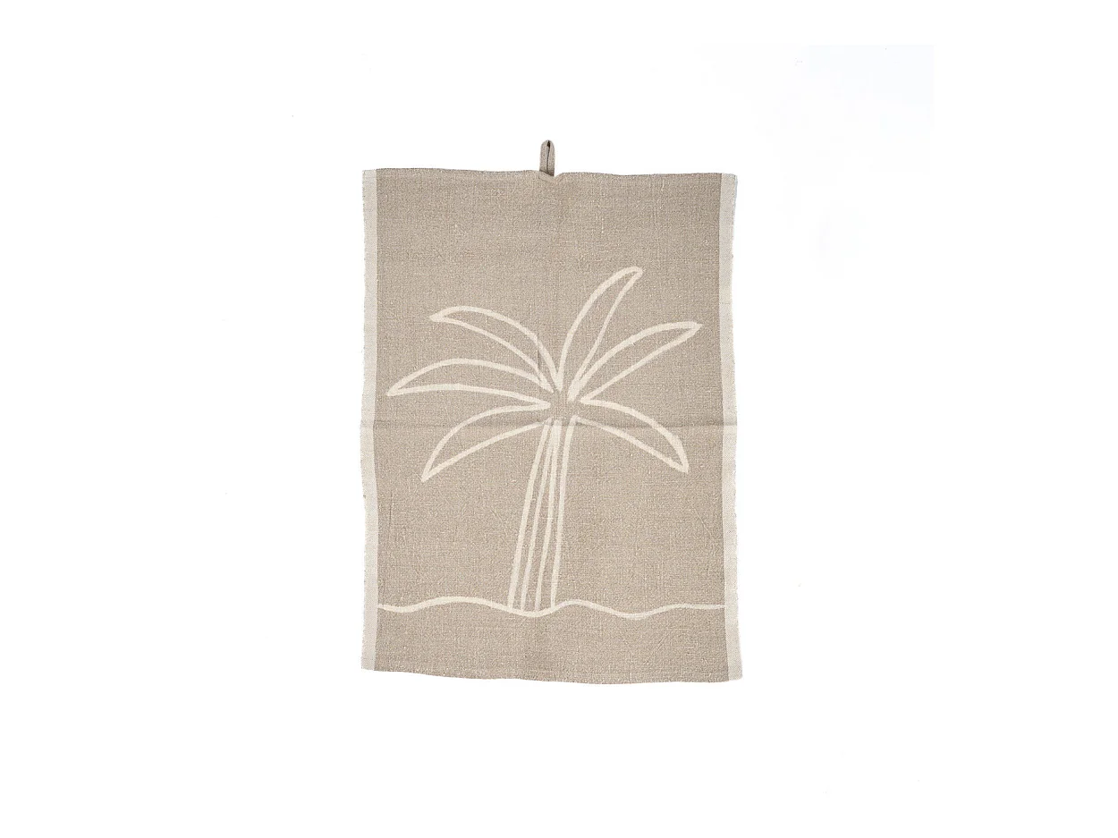 De Linen Palm Tree Keukendoek - Natural White - 50x70