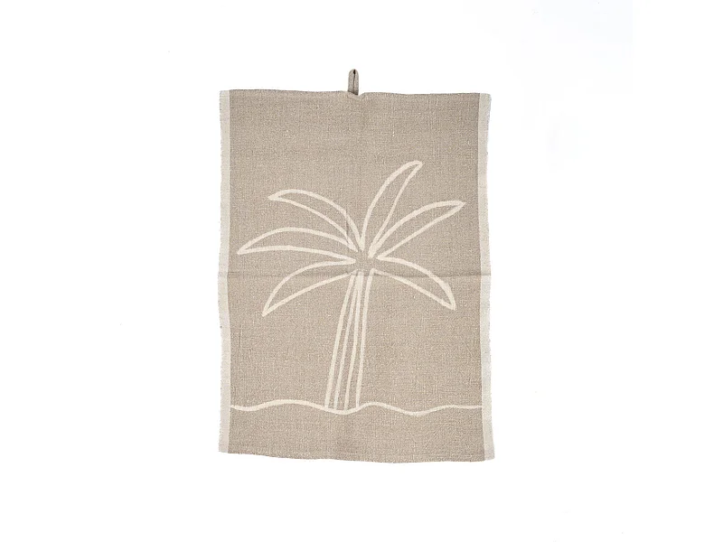 De Linen Palm Tree Keukendoek - Natural White - 50x70