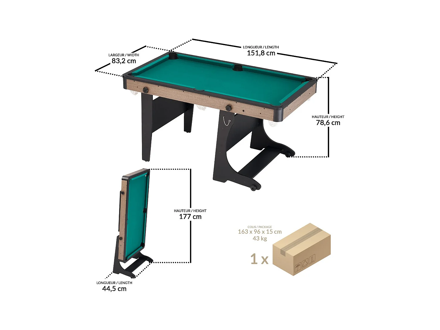 Table de billard pliable pour adulte avec accessoires inclus