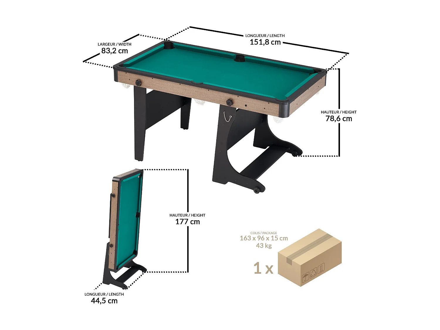Billard Américain Pliable, Vert Anglais |151.8 x 83.2 x 78.6 cm | 2 Joueurs