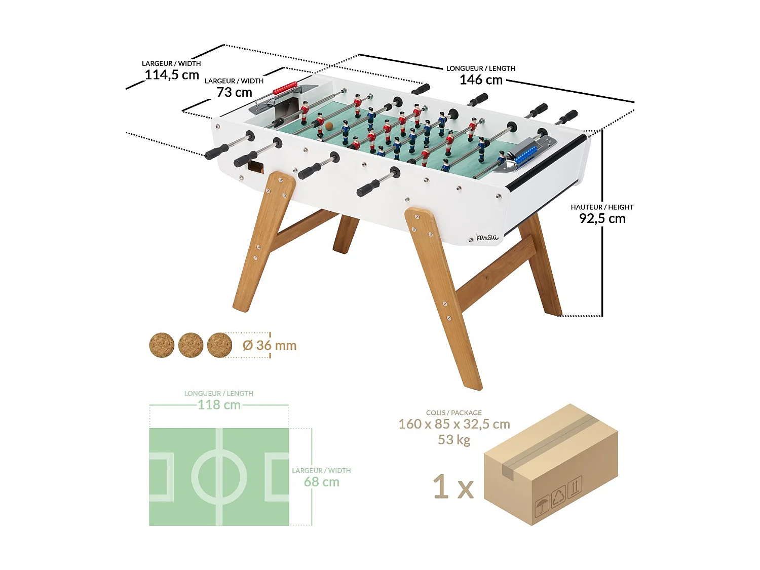 Babyfoot extérieur adulte - Gerflex - L148,4cm x l 72.4 x H 94 cm