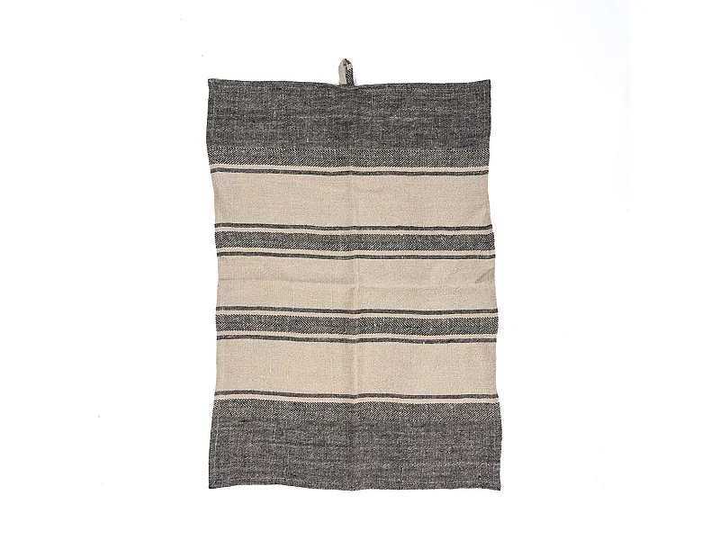 De Linen Smudge Keukendoek - Natural Black - 50x70