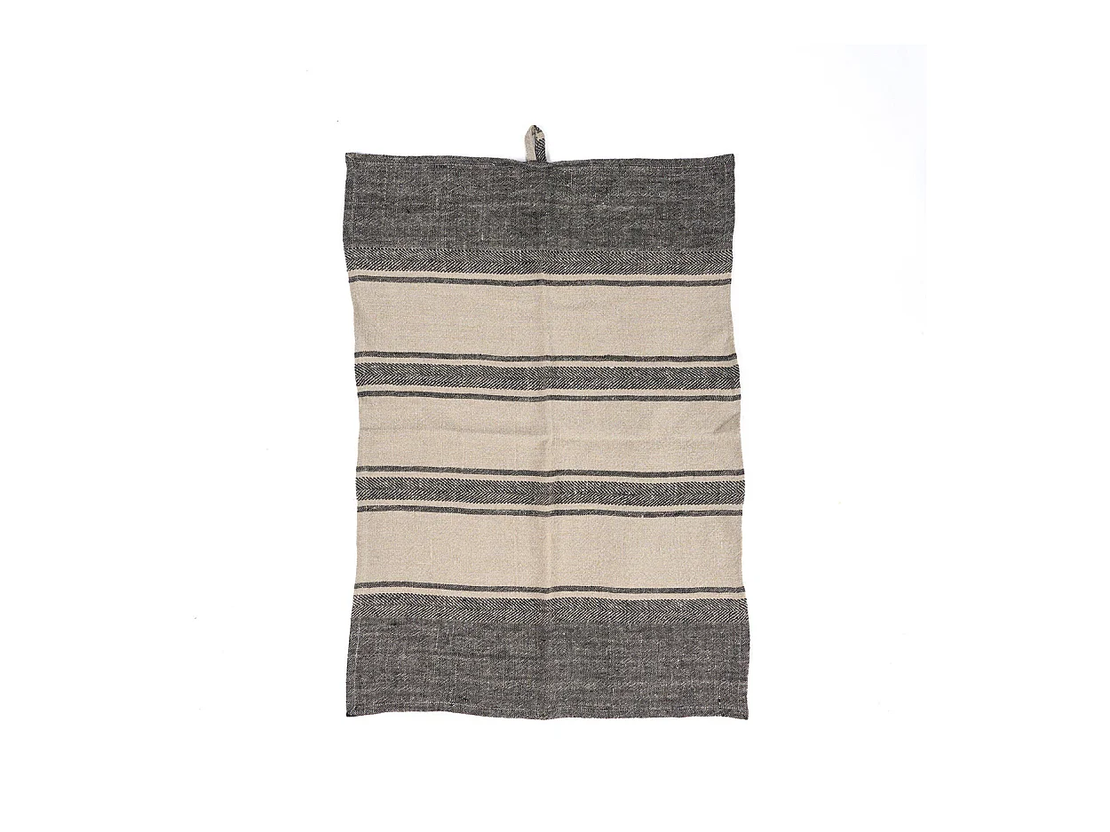 De Linen Smudge Keukendoek - Natural Black - 50x70