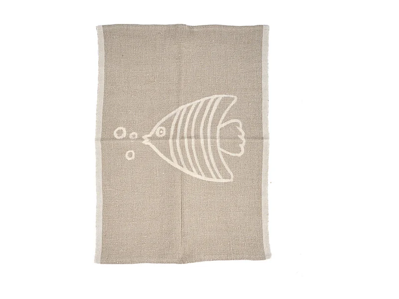 De Linen Fish Keukendoek - Natural White - 50x70