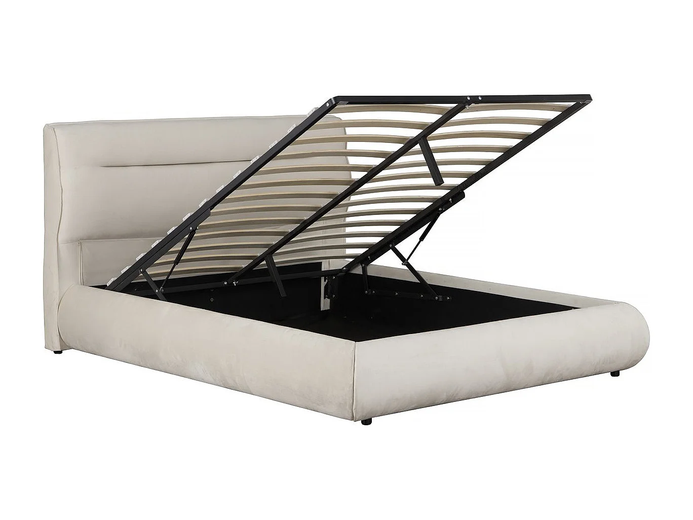 Lit double avec coffre en velours "Chamonix" - 140 x 190 cm - Beige