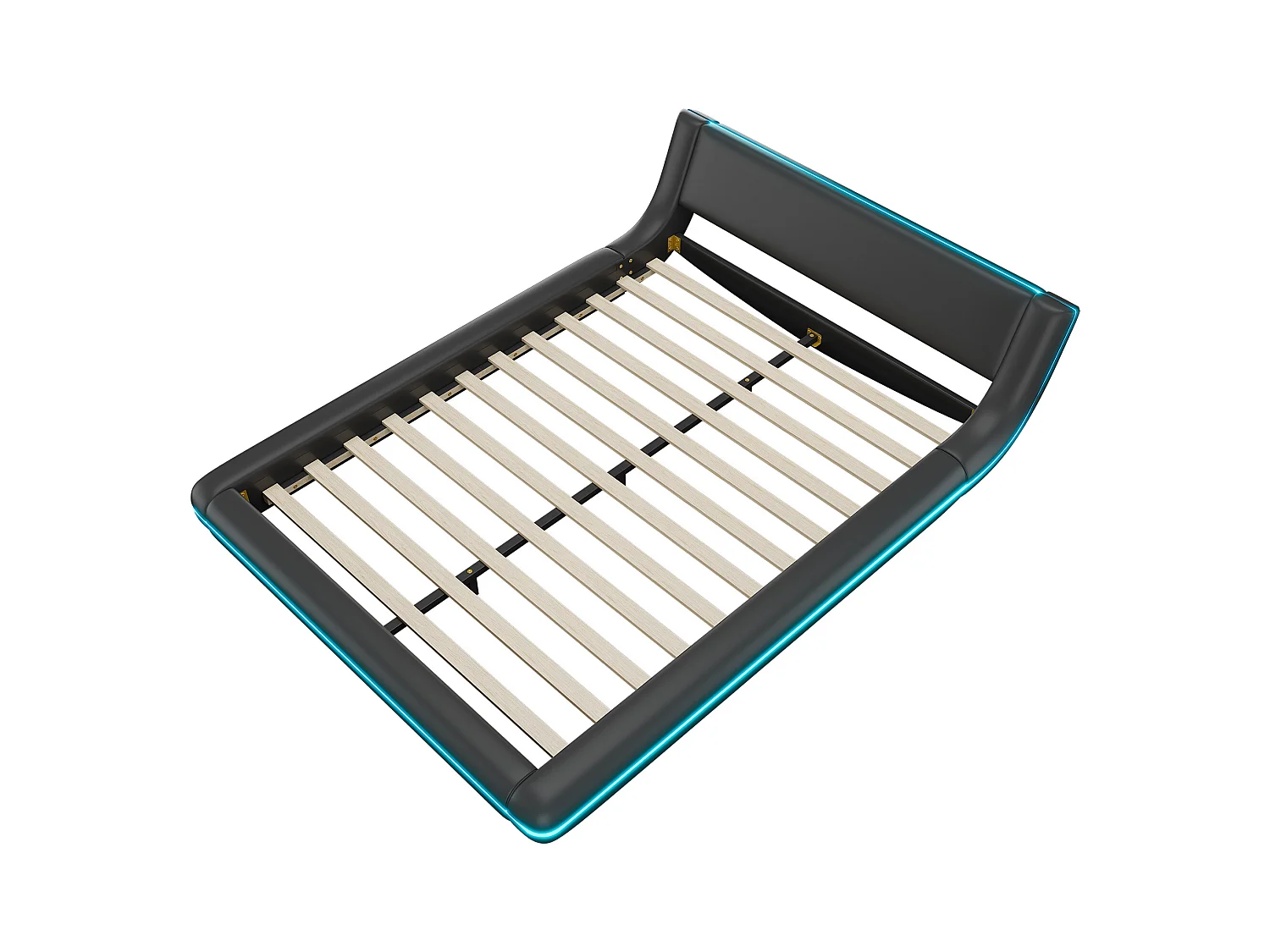 Laag bed 140x200 cm in zwart PU met sfeervolle LED-verlichting, afstandsbediening met 24 toetsen, minimalistisch en praktisch design voor een moderne slaapkamer