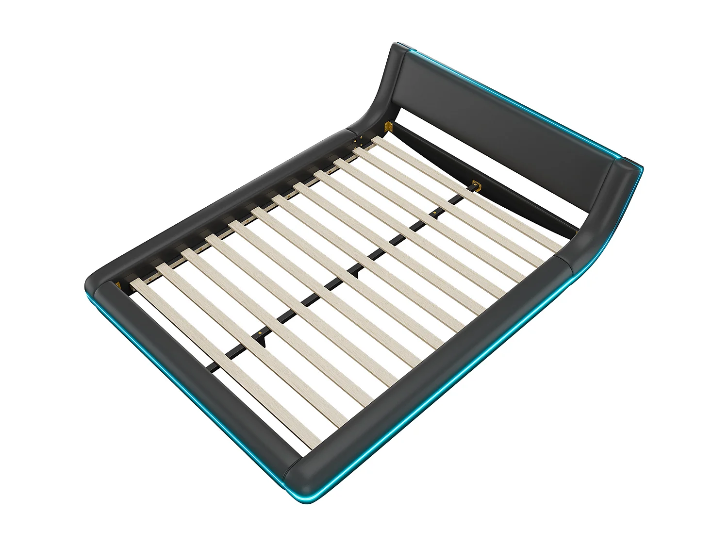 Cama baixa 140x200 cm em PU preto com iluminação LED ambiente, controle remoto de 24 teclas, design minimalista e prático para quarto contemporâneo