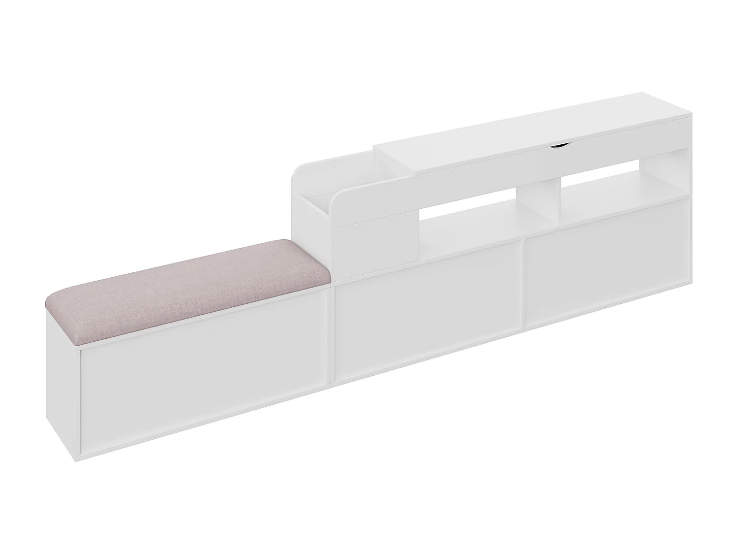 Massief houten combibed 140x200 cm, hoofdbord met opbergruimte, lades, nachtkastje, grote kast, bank, tatami opbergbed, wit