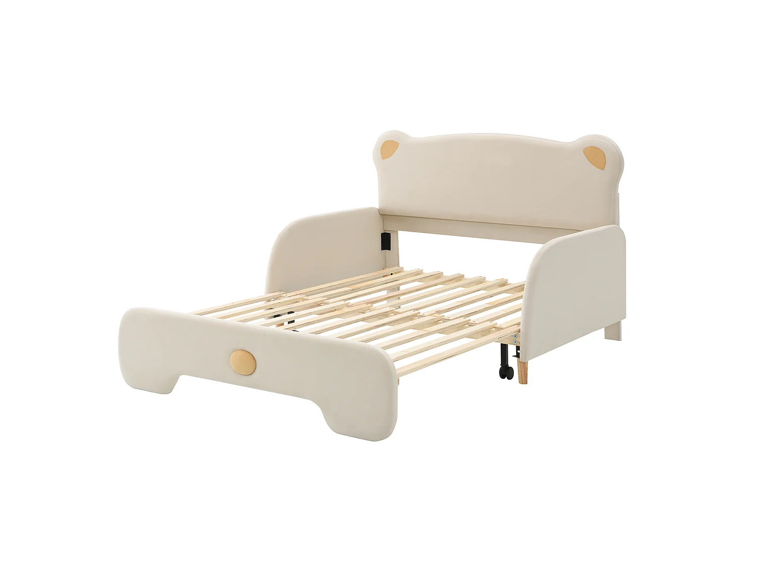 Lit double en forme d’ours, lit rembourré, lit enfant, lit de jour, lit gigogne, bords protecteurs doux, velours, beige (140x105cm & 140x200cm)