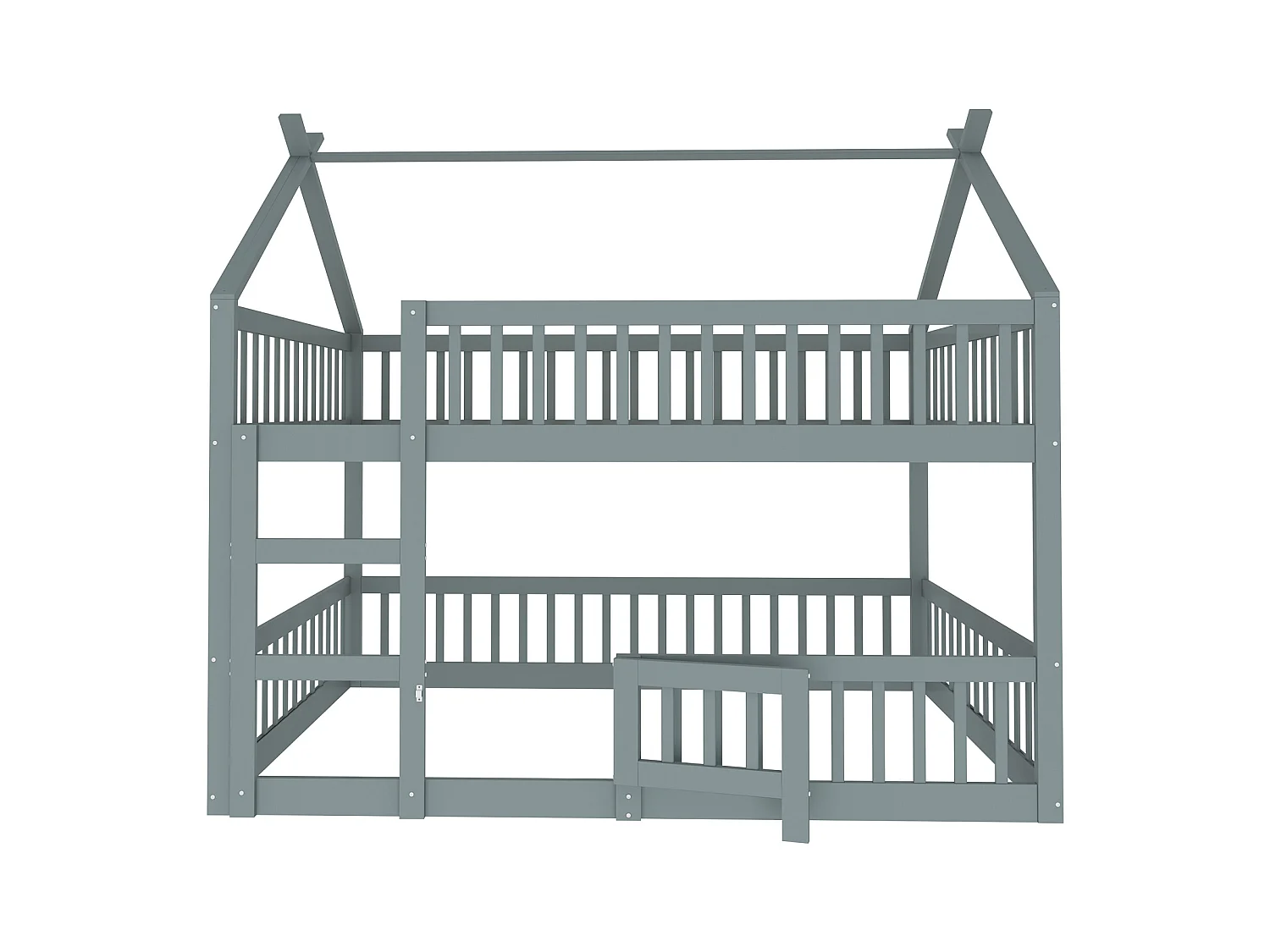 Lit superposé 140x200 cm, design loft avec échelle, cadre en bois massif, idéal pour enfants et familles, couleur grise, robuste et spacieux.