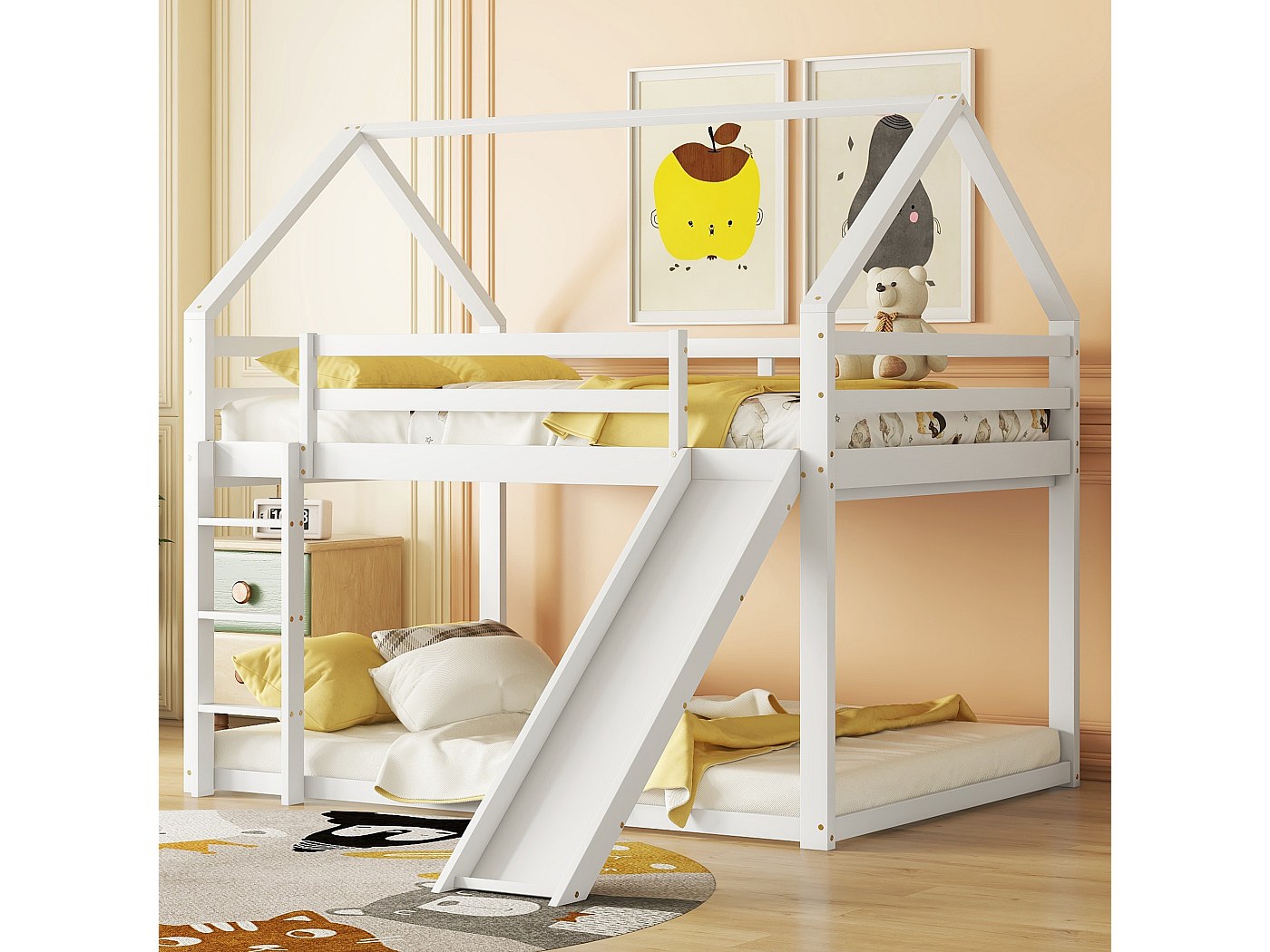Letto per bambini a forma di casa di pino, 90 x 200 cm. Bianco | Leroy