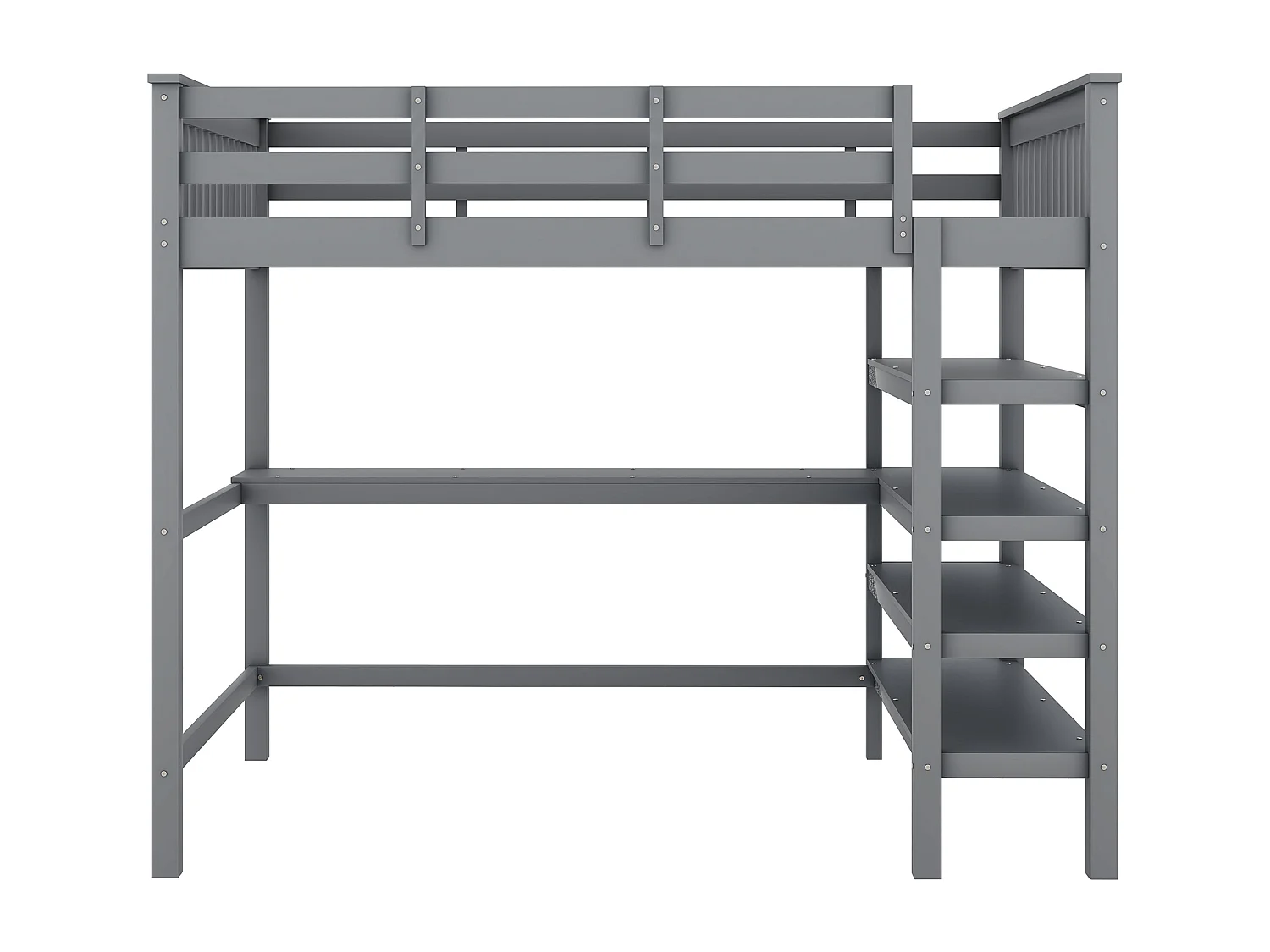 Lit mezzanine 140x200 cm, lit pour enfants avec espaces de rangement et bureau en dessous, sans matelas, gris