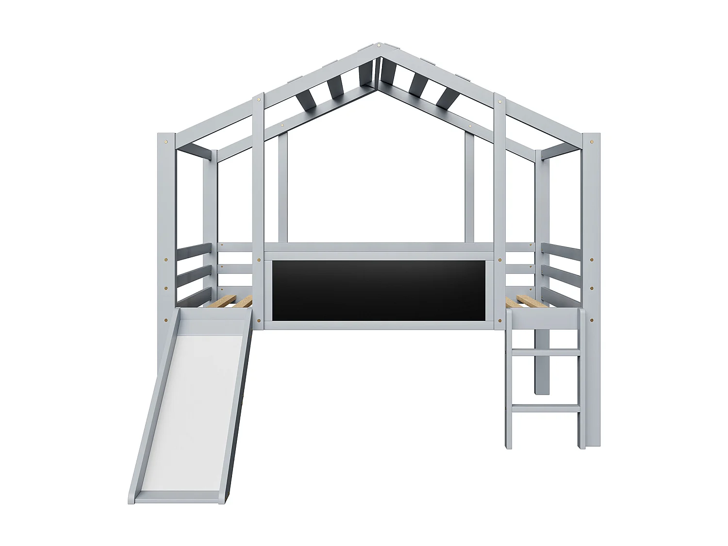 Kinderbed 90x200 cm mezzanine-stijl met veiligheidsladder en glijbaan, graffitibord, multifunctioneel bed in massief hout