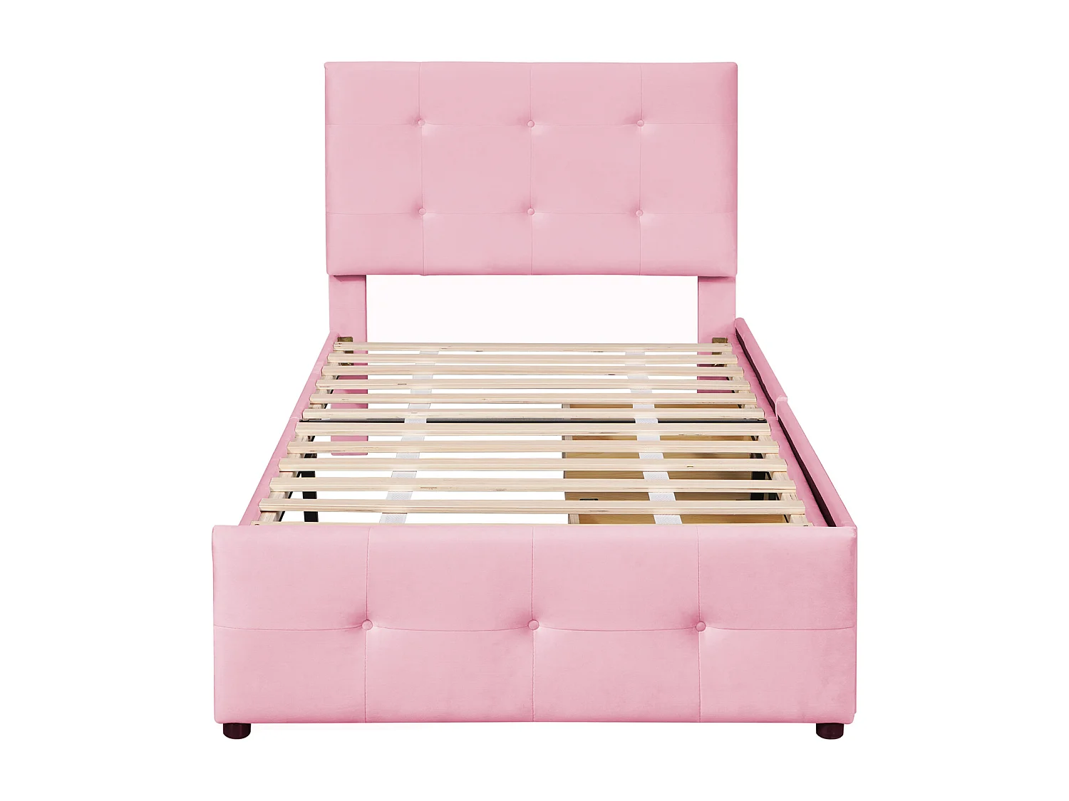 Lit rembourré 90x200 cm avec sommier à lattes, dossier et 2 tiroirs, tissu doux beige, lit plat pour enfant, ado ou invité, couleur rose