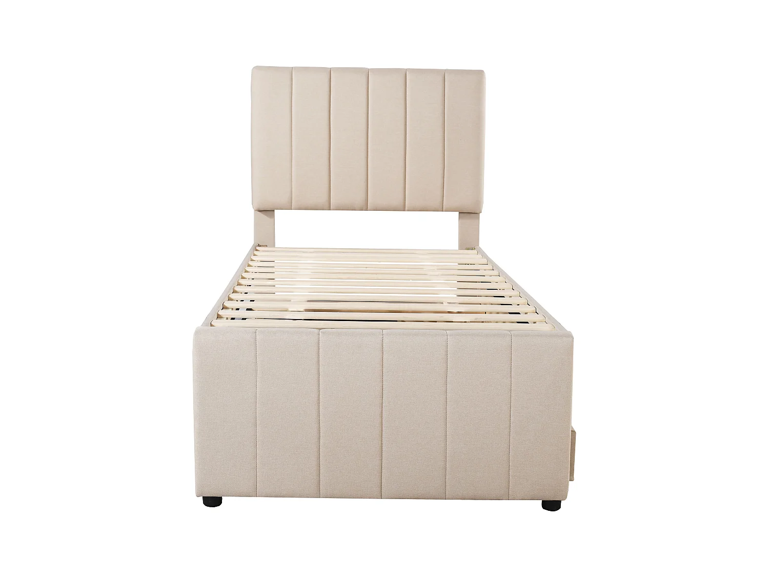 Einzelbett 90x200 cm mit Ausziehbett und Schubladen, beiger Leinenbezug, bequem, ideal für Kinder, Jugendliche oder als Beistellbett, inklusive Lattenrost