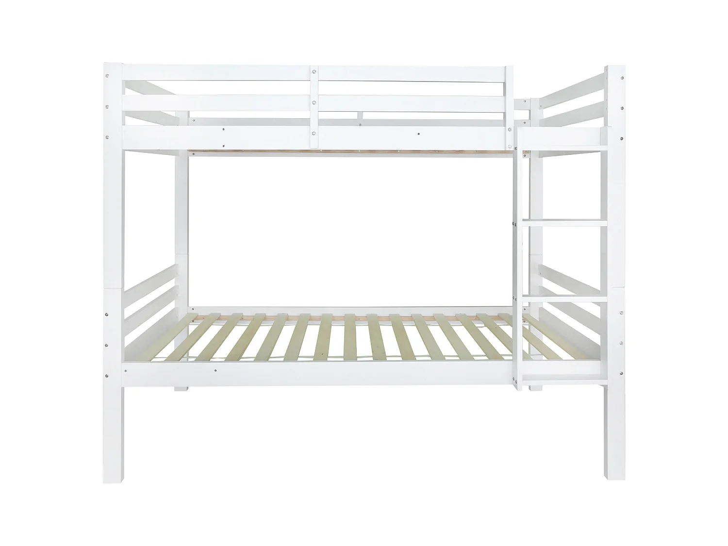 Lit superposé enfants, avec échelle angulaire, protection anti-chutes, 2 lits simples, cadre pin, blanc.