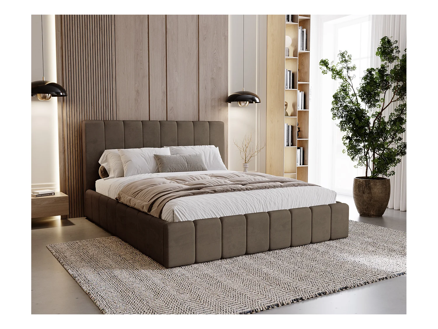 BESILIO Gestoffeerd bed Slim 180x200 Lexy – metalen frame, opbergruimte voor beddengoed, slank bed, fluwelen stof – Bruin