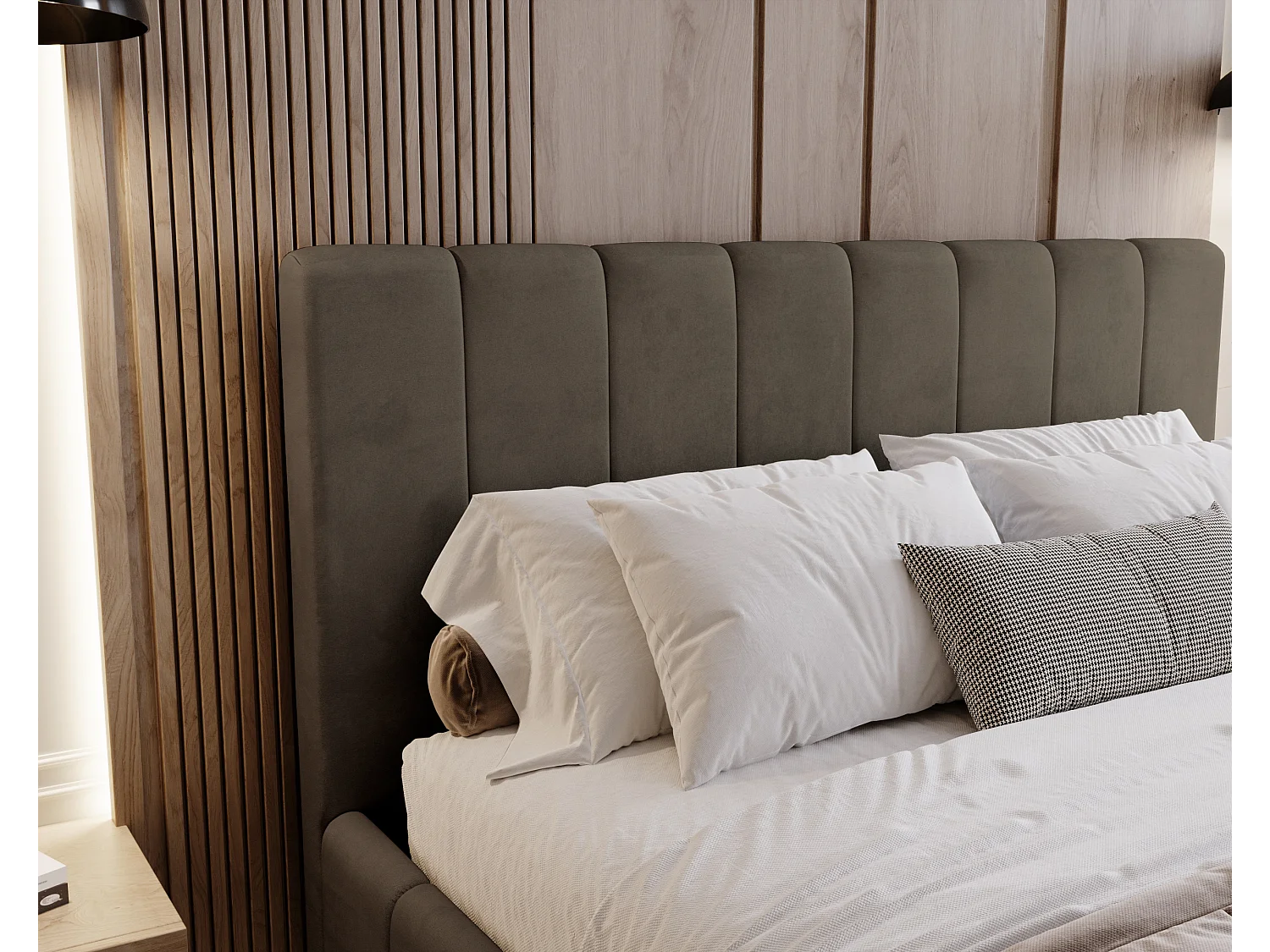 BESILIO Tapicerowane łóżko slim 180x200 Lexy - stelaż metalowy, pojemnik na pościel, slim łóżko, tkanina velurowa - Brązowy