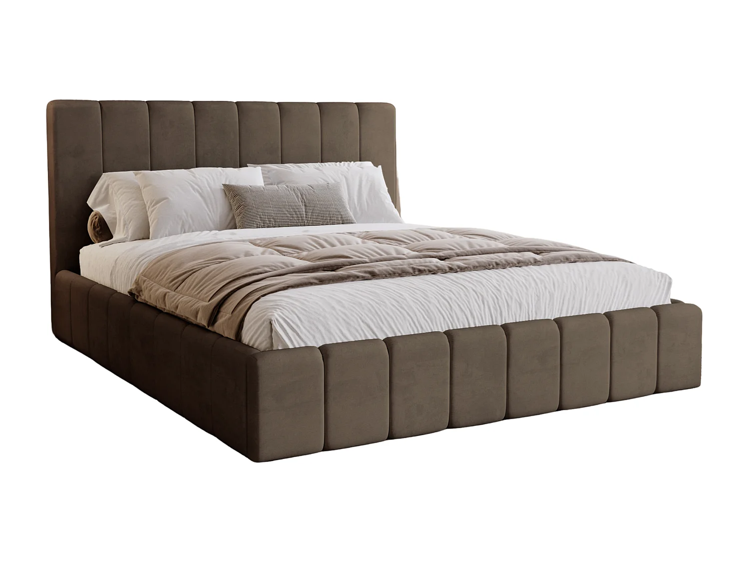 BESILIO Gestoffeerd bed Slim 140x200 Lexy – metalen frame, opbergruimte voor beddengoed, slank bed, fluwelen stof – Bruin