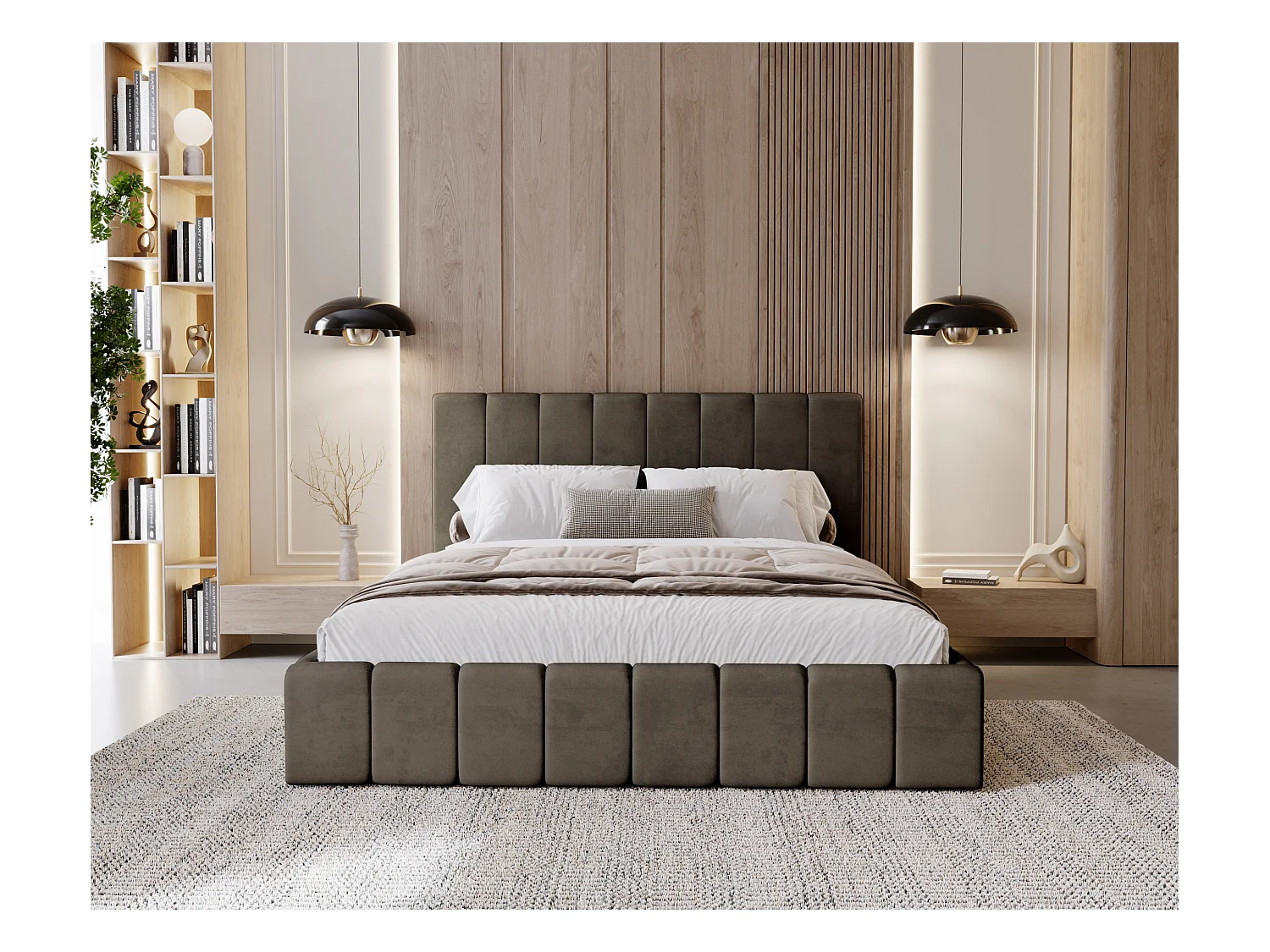 BESILIO Gestoffeerd bed Slim 120x200 Lexy – metalen frame, opbergruimte voor beddengoed, slank bed, fluwelen stof – Bruin