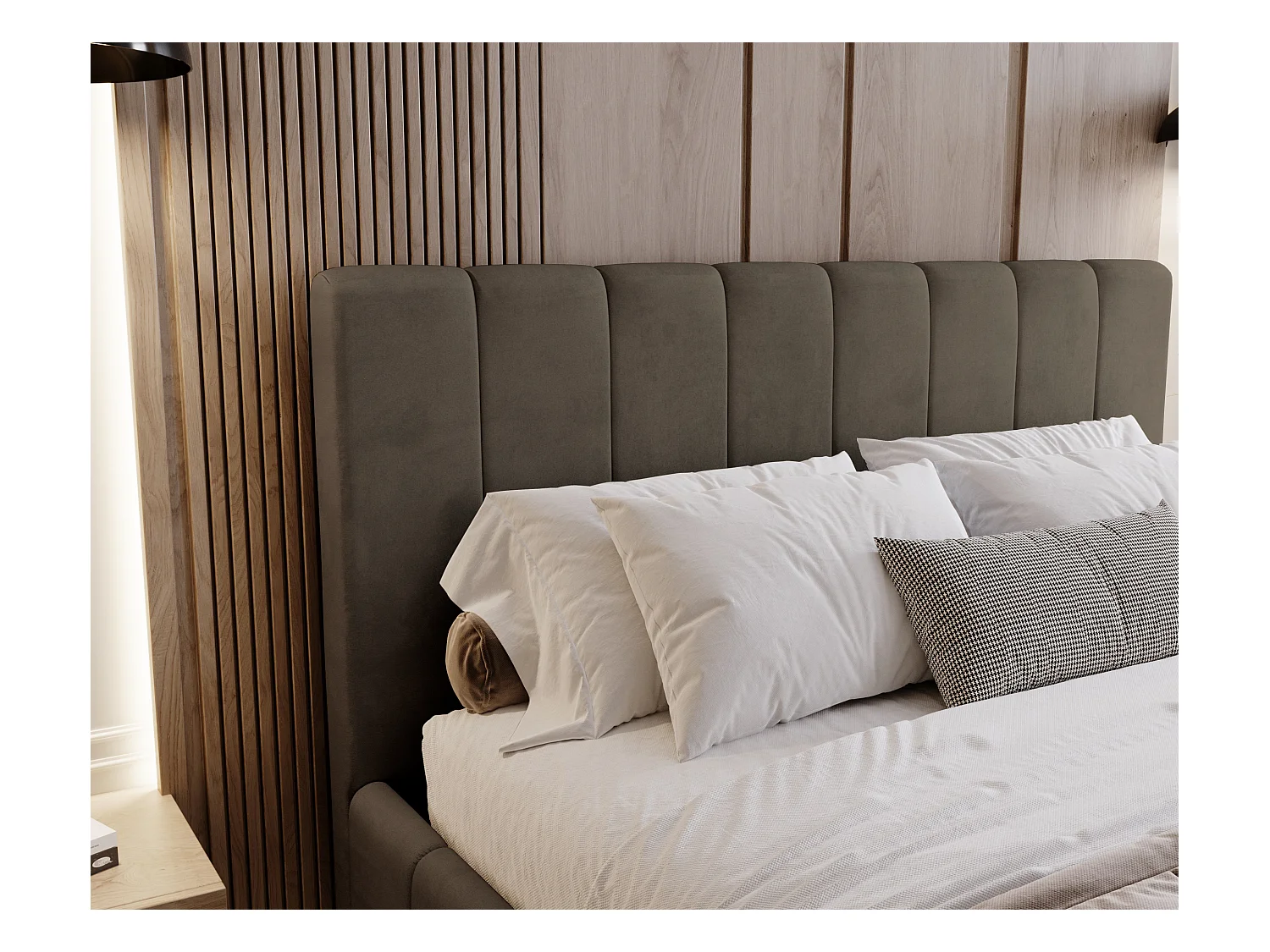 BESILIO Gestoffeerd bed Slim 120x200 Lexy – metalen frame, opbergruimte voor beddengoed, slank bed, fluwelen stof – Bruin