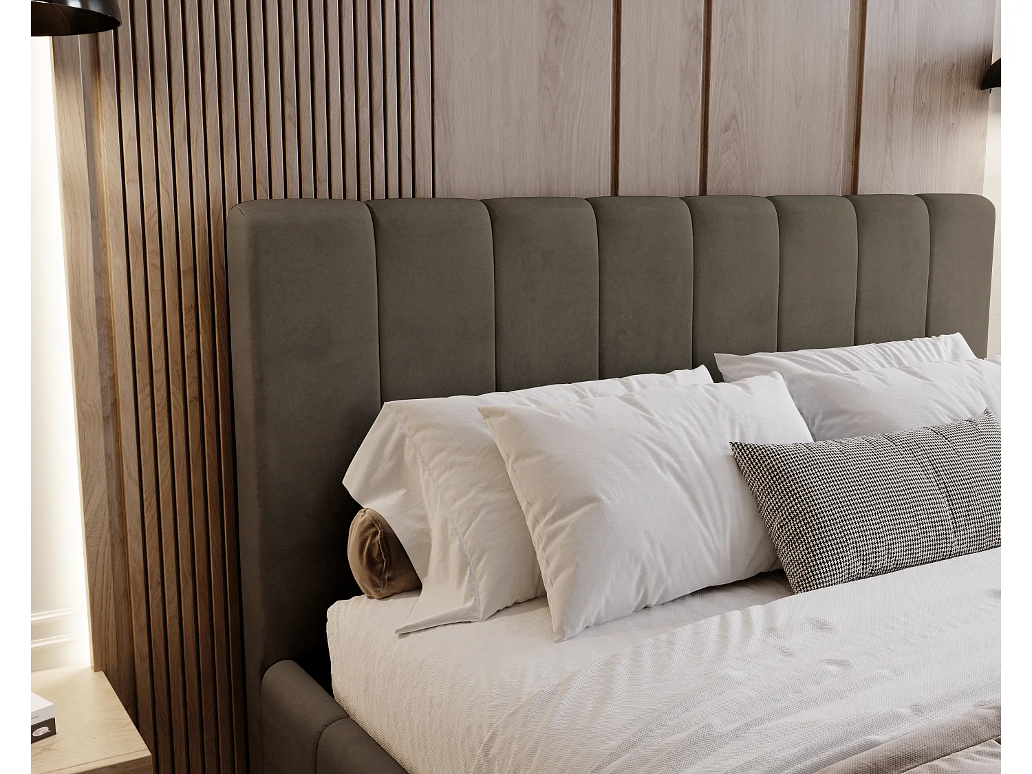 BESILIO Tapicerowane łóżko slim 160x200 Lexy - stelaż metalowy, pojemnik na pościel, slim łóżko, tkanina velurowa - Brązowy