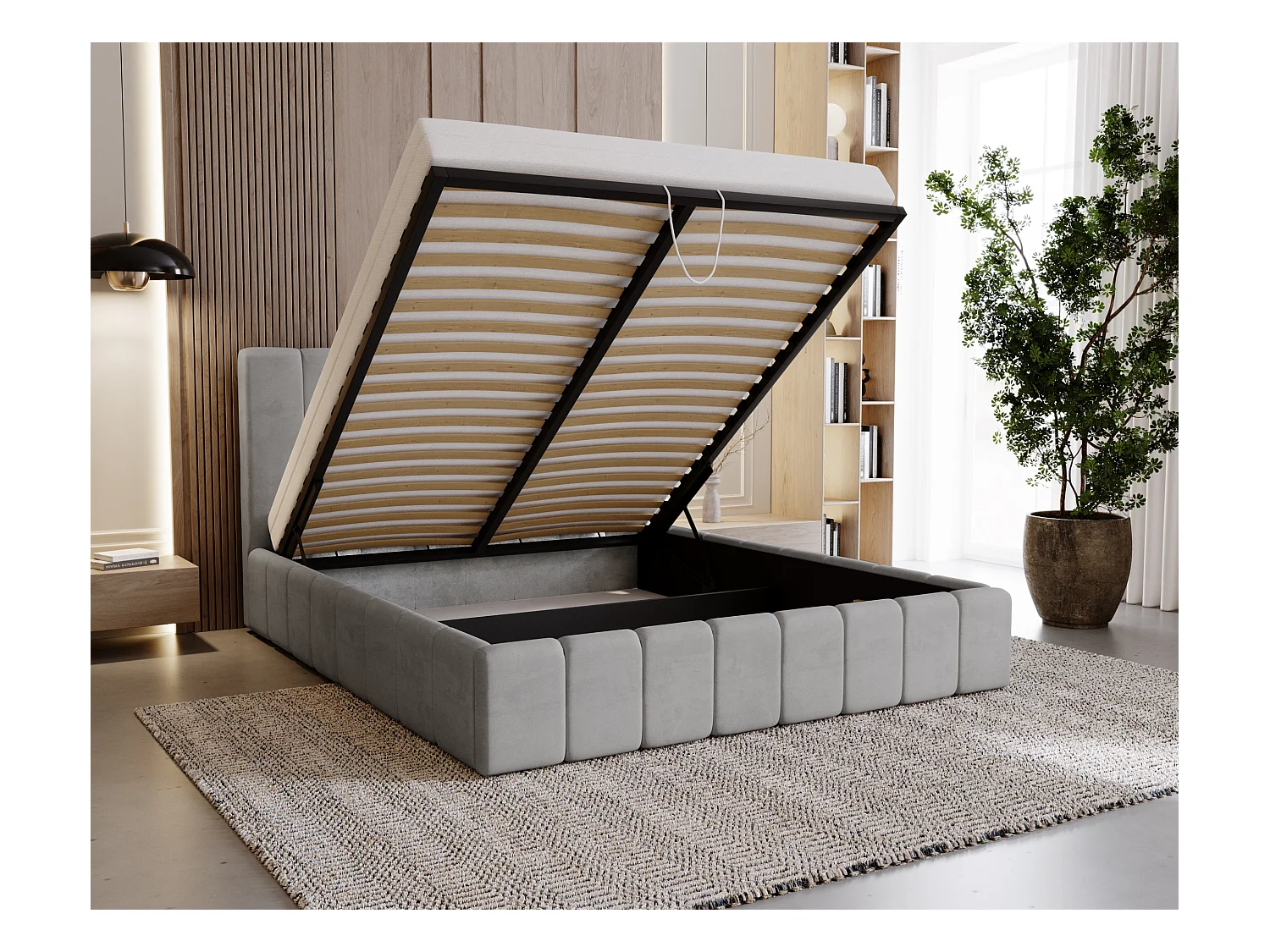 BESILIO Gestoffeerd bed Slim 160x200 Lexy – metalen frame, opbergruimte voor beddengoed, slank bed, fluwelen stof – Grijs