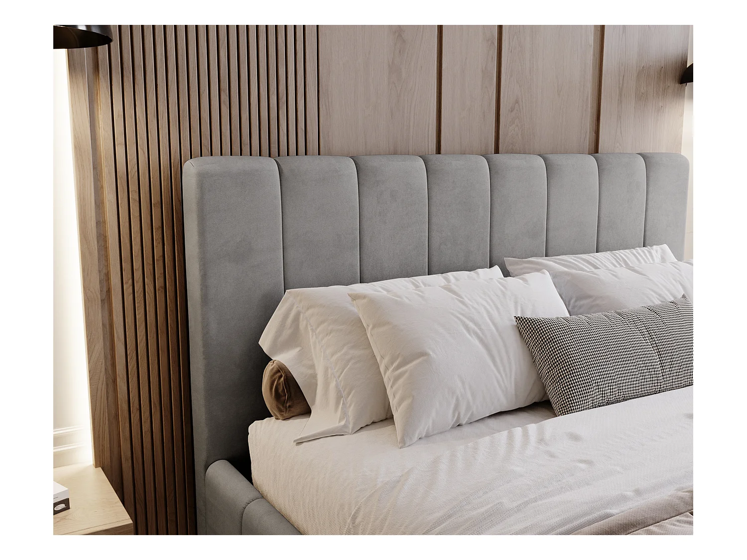 BESILIO Gestoffeerd bed Slim 160x200 Lexy – metalen frame, opbergruimte voor beddengoed, slank bed, fluwelen stof – Grijs