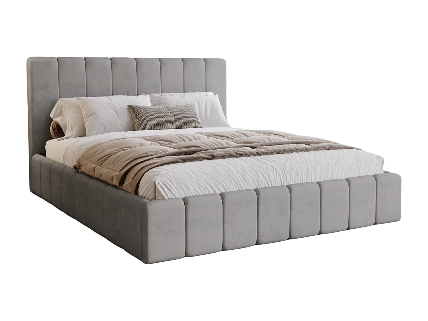 BESILIO Lit tapissé Slim 160x200 Lexy – cadre en métal, coffre de rangement pour le linge de lit, lit fin, tissu velours – Gris