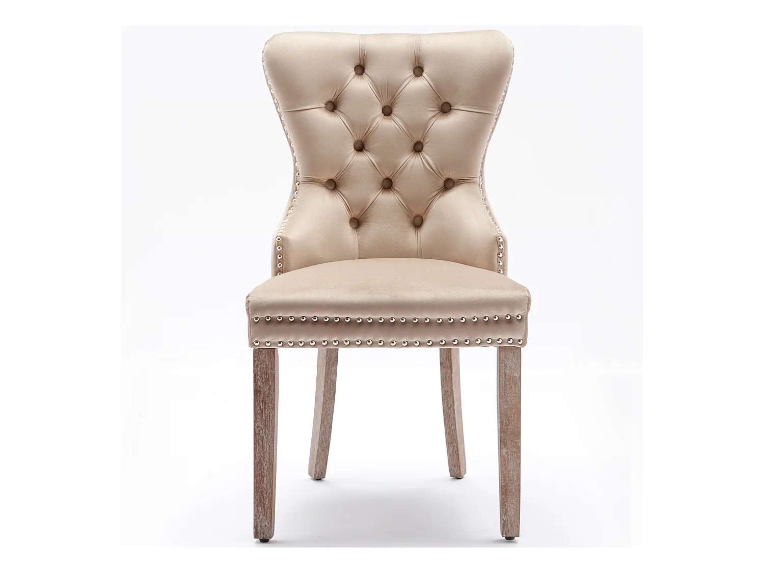 Lot de 2 chaises salle à manger, dossier haut, velours vintage, boutons, cadre bois massif